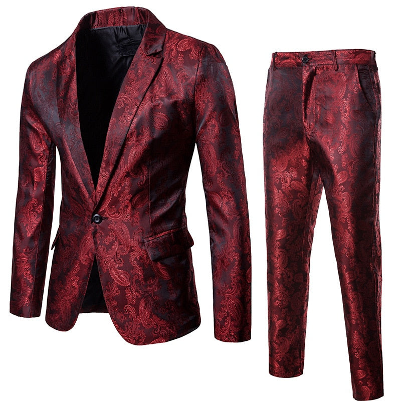 Real Fly Guy Wine Red Nightclub Paisley Suit Formal Wear